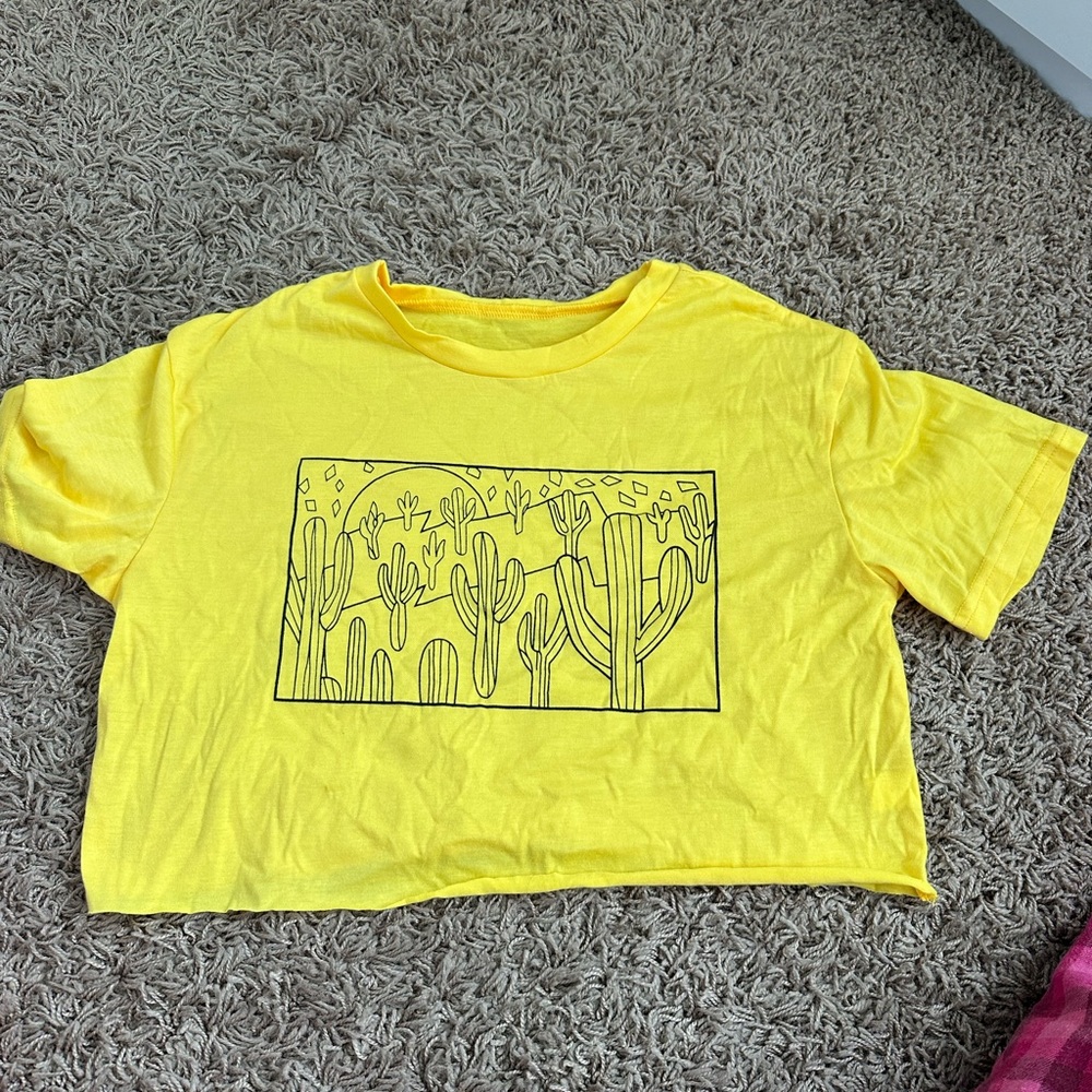 Yellow Cactus Graphic Womens T-Shirt